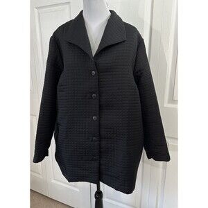 Maggie Barnes VTG Black Quilted Coat 5 Button Jacket Collared Lightweight XL EUC